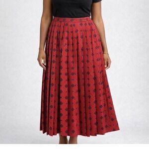 Pendleton bintage Red Geometric Pleated Midi Skirt Size 14 31"